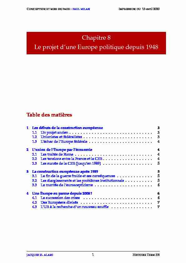 [PDF] Le projet dune Europe politique depuis le congrès de La Haye (1948)