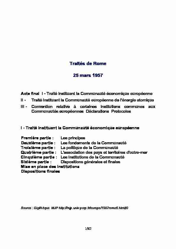 Traités de Rome 25 mars 1957
