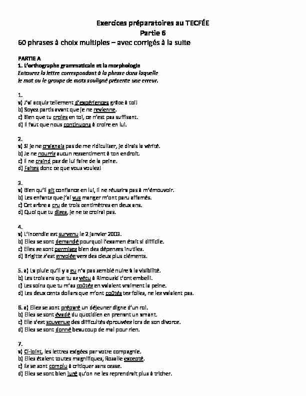 Exercices préparatoires au TECFÉE Partie 6 60 phrases à choix