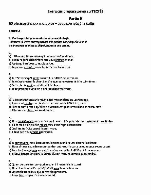 Exercices préparatoires au TECFÉE Partie 9 60 phrases à choix