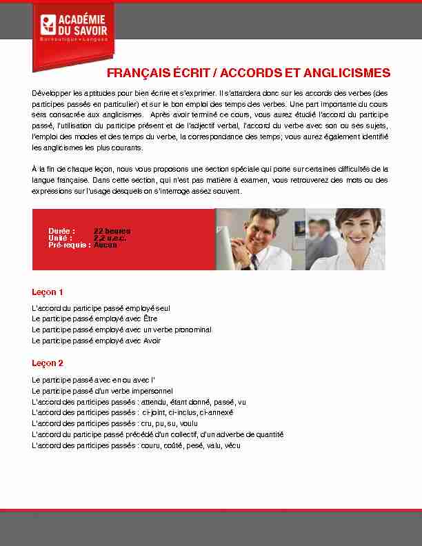 FRANÇAIS ÉCRIT / ACCORDS ET ANGLICISMES - Académie du
