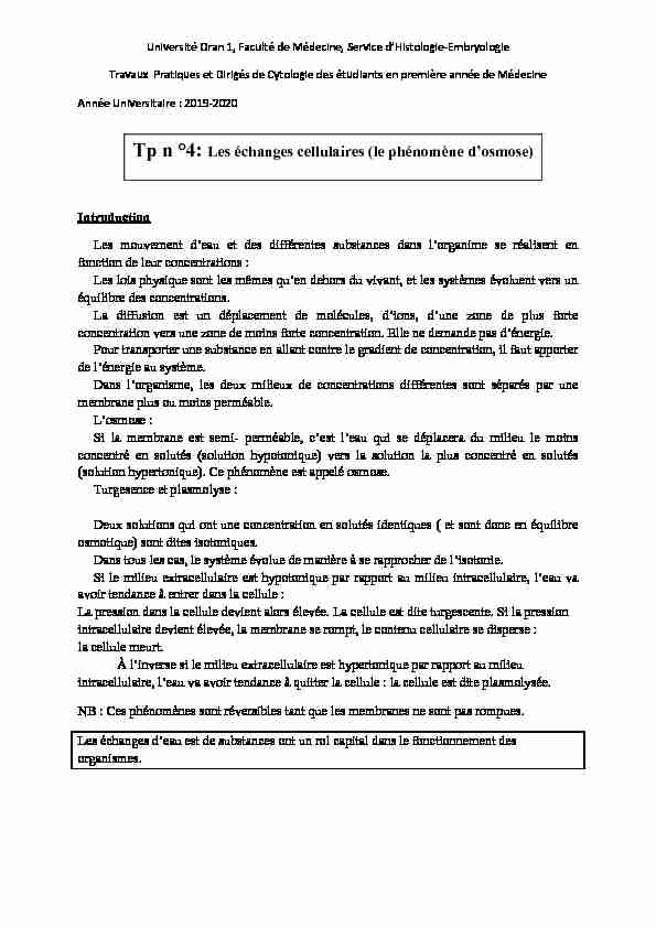 [PDF] Tp n °4: Les échanges cellulaires (le phénomène dosmose)