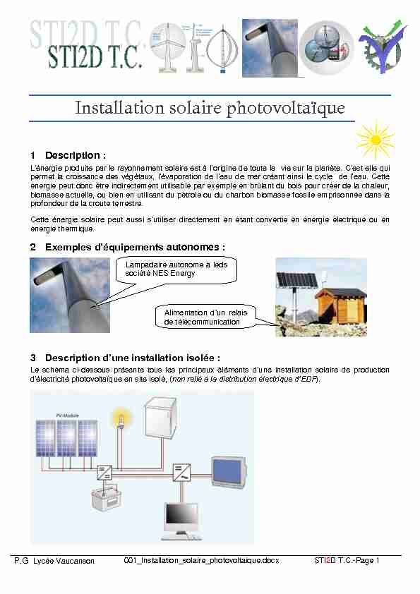 [PDF] Installation solaire photovoltaïque