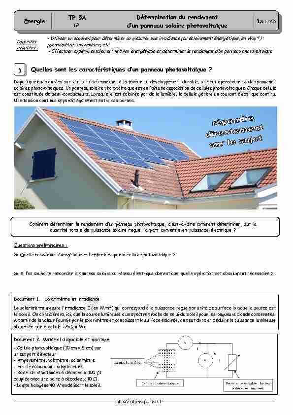 [PDF] Détermination du rendement dun panneau solaire photovoltaïque