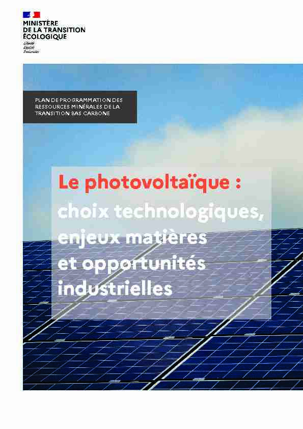 Le photovoltaïque : choix technologiques enjeux matières et
