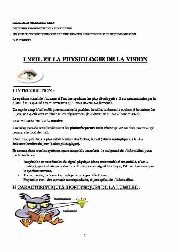 [PDF] LŒIL ET LA PHYSIOLOGIE DE LA VISION