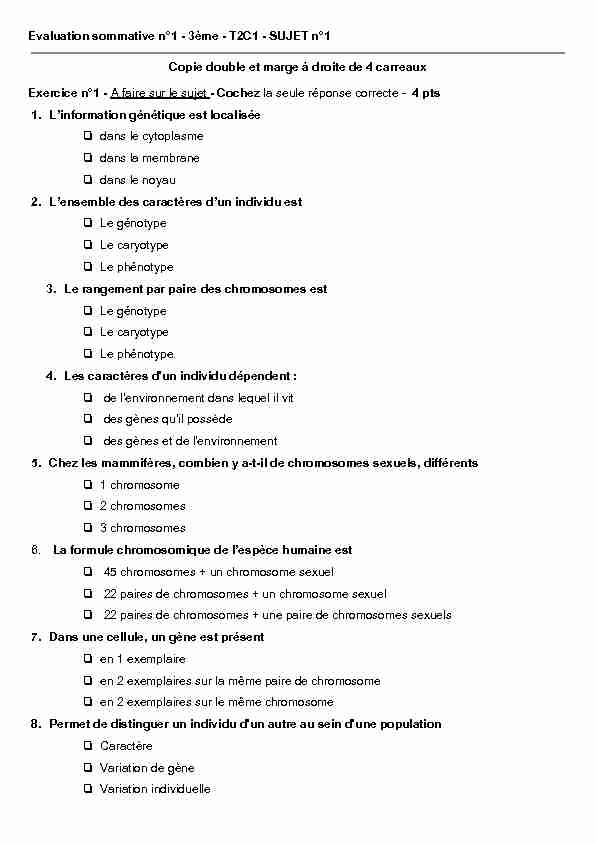 Evaluation sommative n°1 - 3ème - T2C1 - SUJET n°1 Copie double