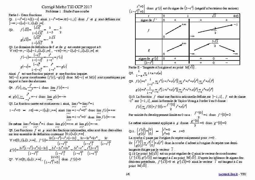 Corrigé Maths TSI CCP 2017