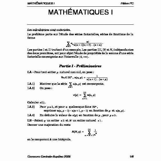 Sujet de Mathématiques I PC 2009