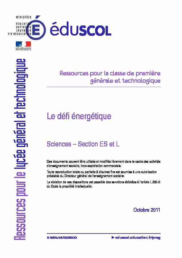 [PDF] Le défi énergétique - mediaeduscoleducationfr - Ministère de l