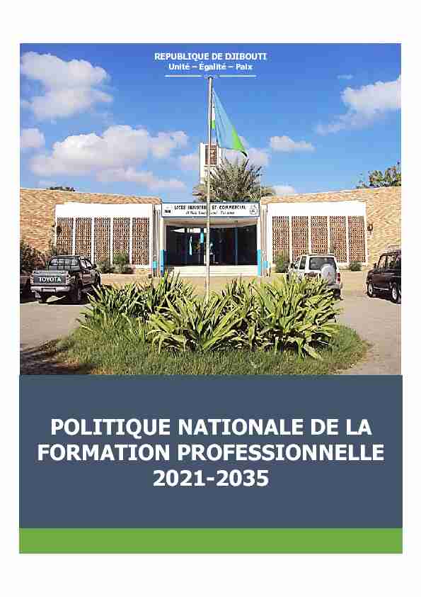 POLITIQUE NATIONALE DE LA FORMATION PROFESSIONNELLE