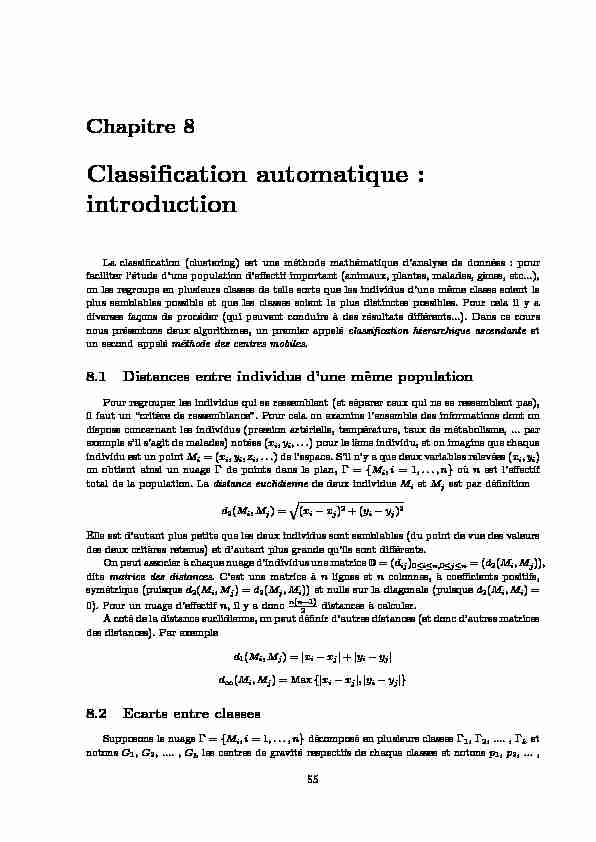 Chapitre 8 - Classification automatique : introduction