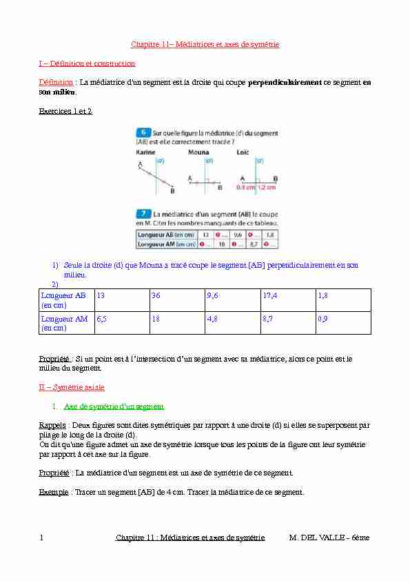 [PDF] Chapitre 11– Médiatrices et axes de symétrie I