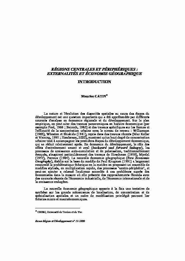 [PDF] EXTERNALITÉS ET ÉCONOMIE GÉOGRAPHIQUE INTRODUCTION