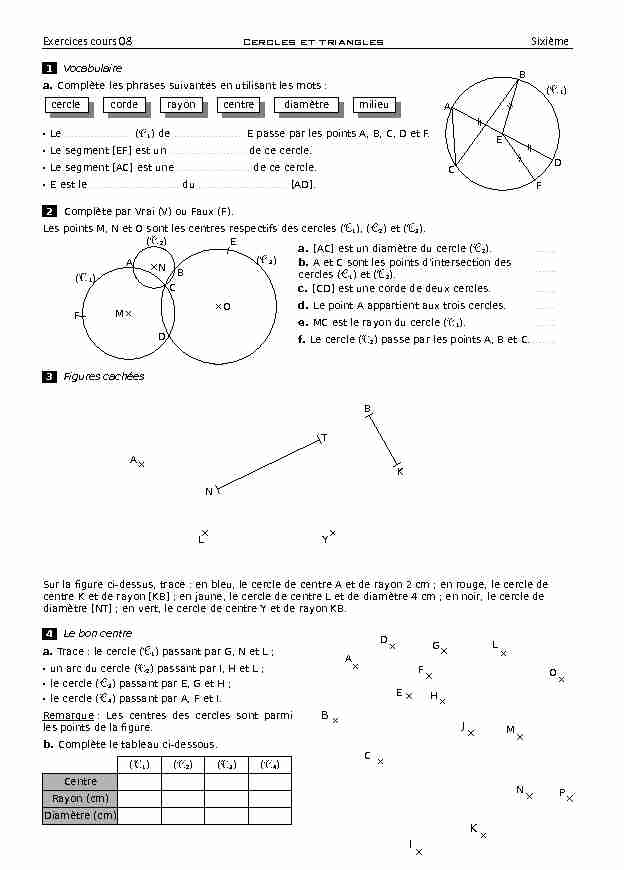 Exercices cours 08 Cercles et triangles Sixième