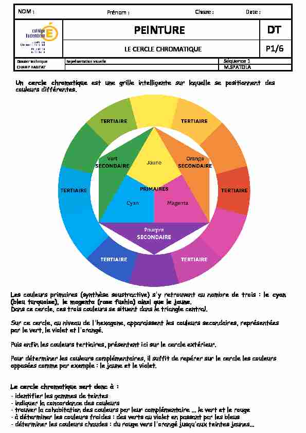 [PDF] PEINTURE DT - Le cercle chromatique - SEGPACAP