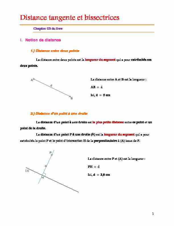 [PDF] Distances, tangentes et bissectrices