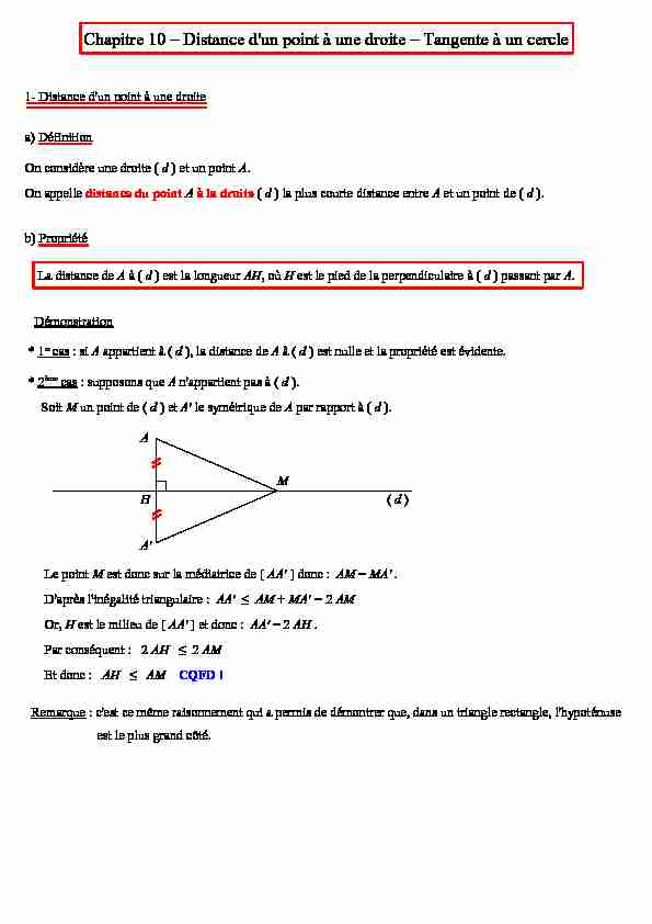 [PDF] Chapitre 10 – Distance dun point à une droite – Tangente à un cercle