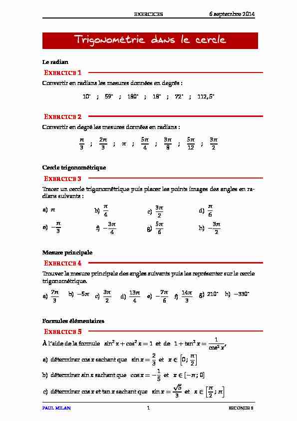 [PDF] Trigonométrie dans le cercle - Lycée dAdultes