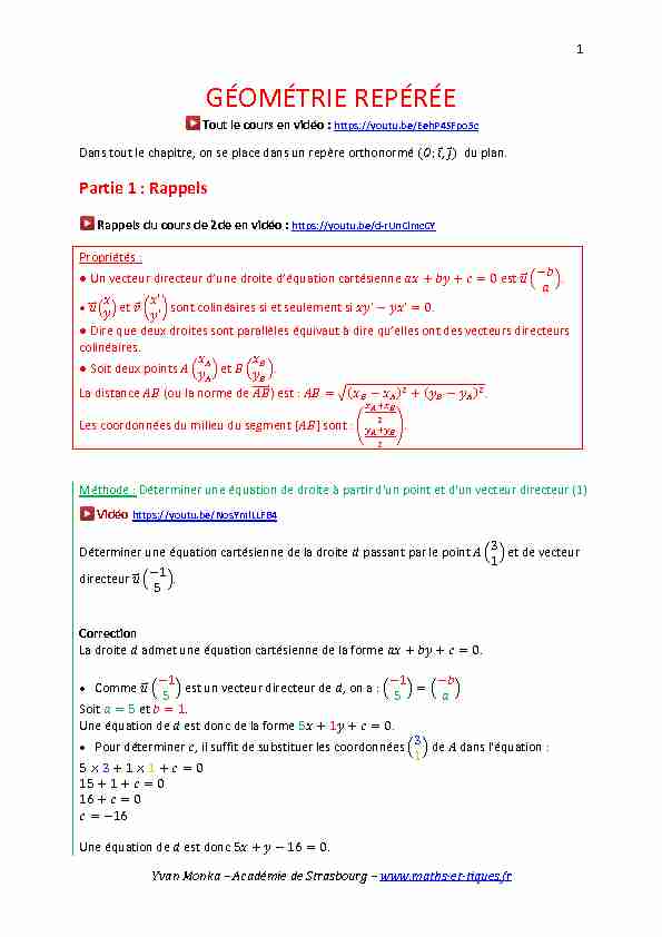 [PDF] GÉOMÉTRIE REPÉRÉE - maths et tiques