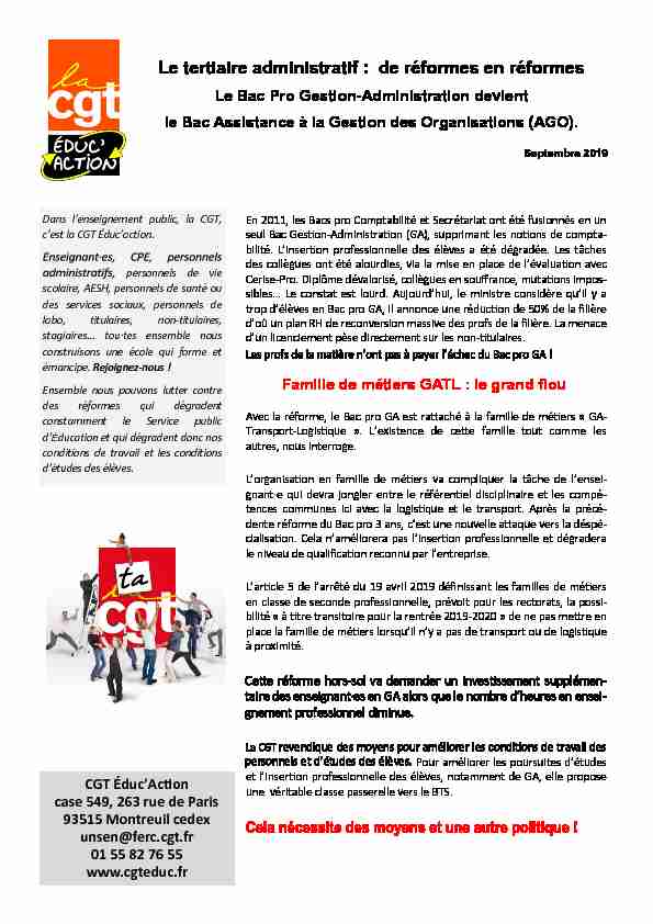 [PDF] Le tertiaire administratif : de réformes en réformes - CGT Educaction