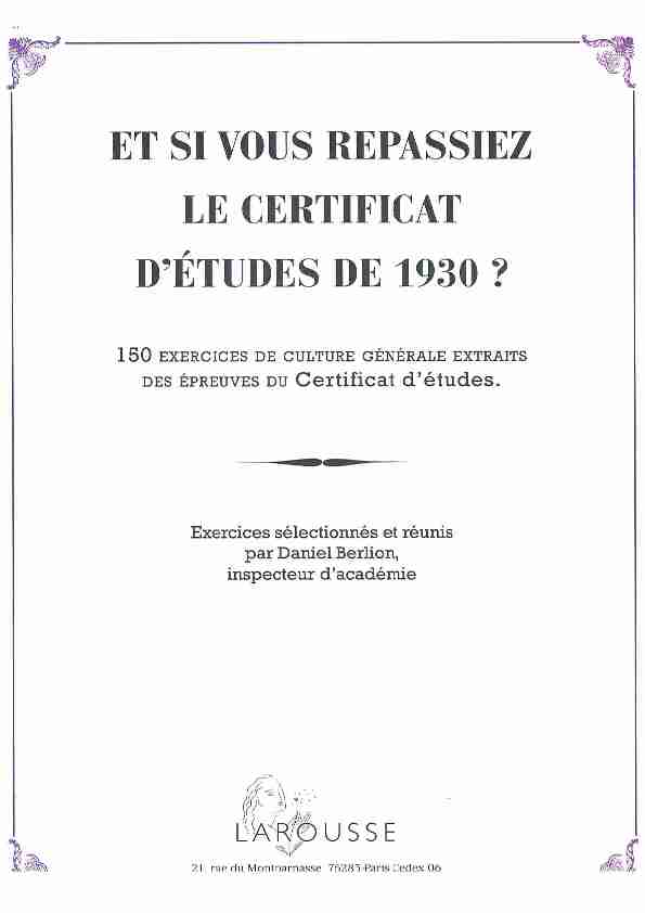 [PDF] Certificat détudes de 1930 - Notre Ecole