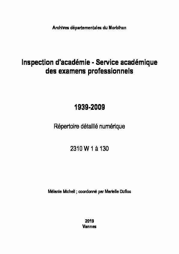 Service académique des examens professionnels 1939-2009