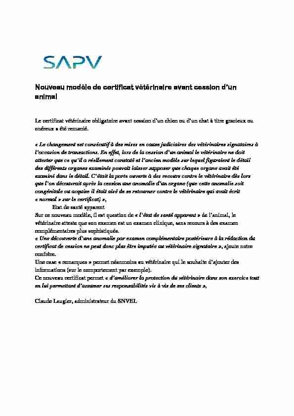 [PDF] nouveau certificat cession - SAPV