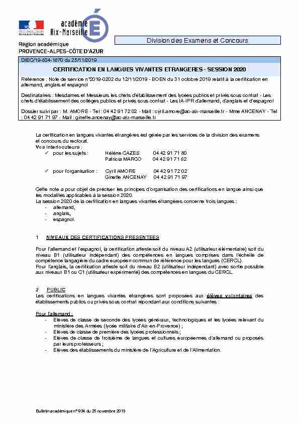 [PDF] Division des Examens et Concours - Le Bulletin Académiques
