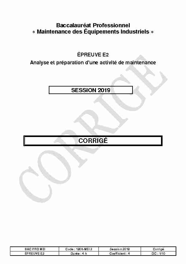 [PDF] E2 Éléments de corrigé Bac Pro MEI Métropole juin 2019 - Eduscol