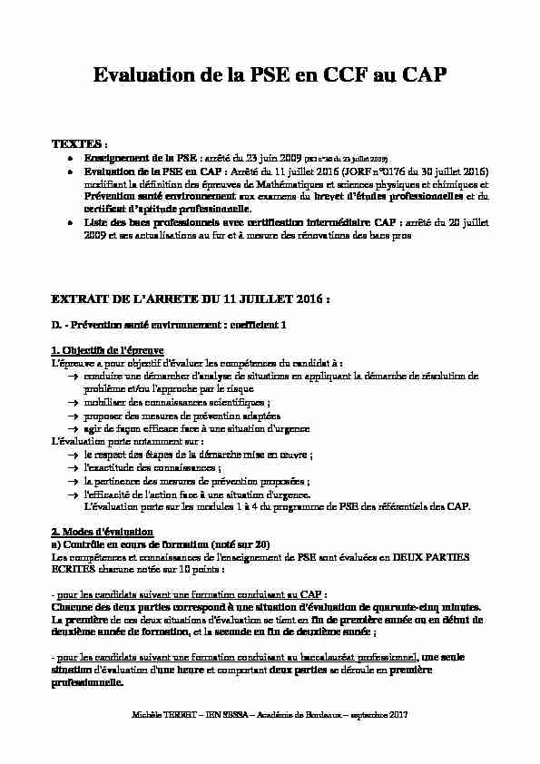 [PDF] Evaluation de la PSE en CCF au CAP - Académie de Bordeaux