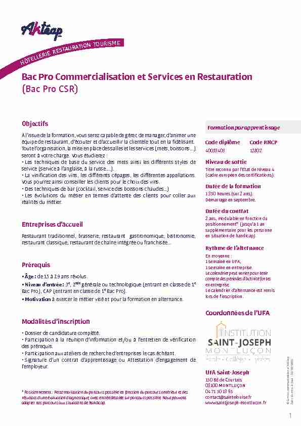 Bac Pro Commercialisation et Services en Restauration (Bac Pro