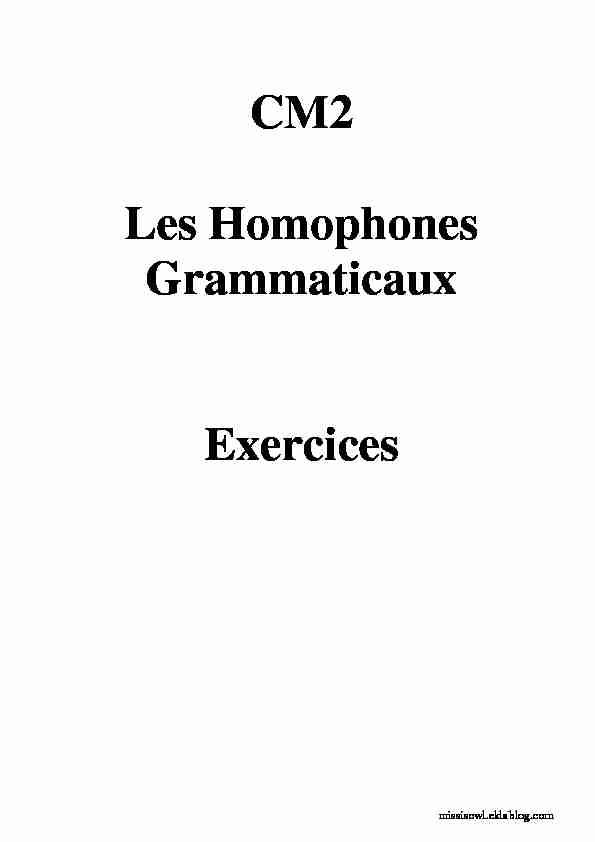 CM2 Les Homophones Grammaticaux Exercices