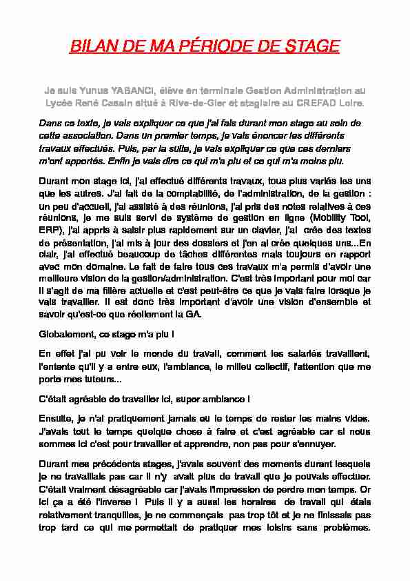 [PDF] BILAN DE MA PÉRIODE DE STAGE  Crefad Loire