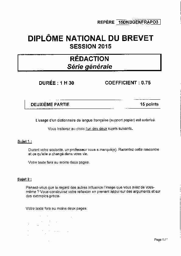 D.N.B. Général - Français - Métropole Septembre 2015