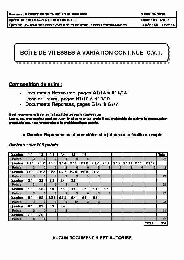 BOÎTE DE VITESSES A VARIATION CONTINUE C.V.T.