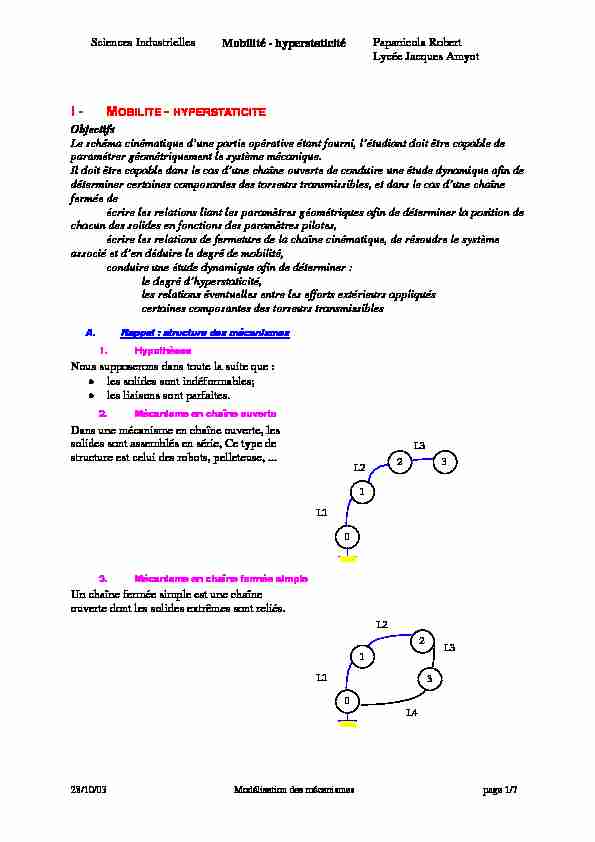 [PDF] Sciences Industrielles Mobilité - hyperstaticité Papanicola Robert
