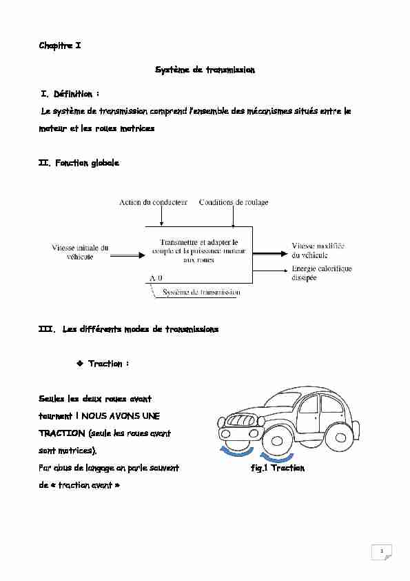 [PDF] Chapitre I Système de transmission I Définition : Le système de