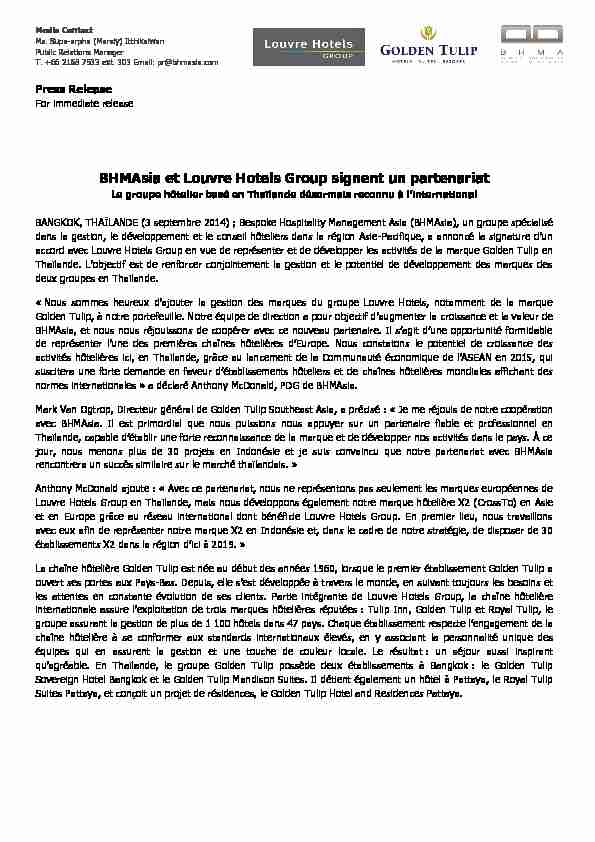 BHMAsia et Louvre Hotels Group signent un partenariat