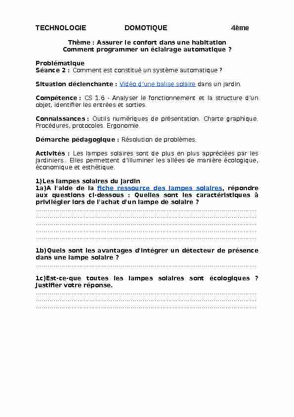 [PDF] TECHNOLOGIE DOMOTIQUE 4ème