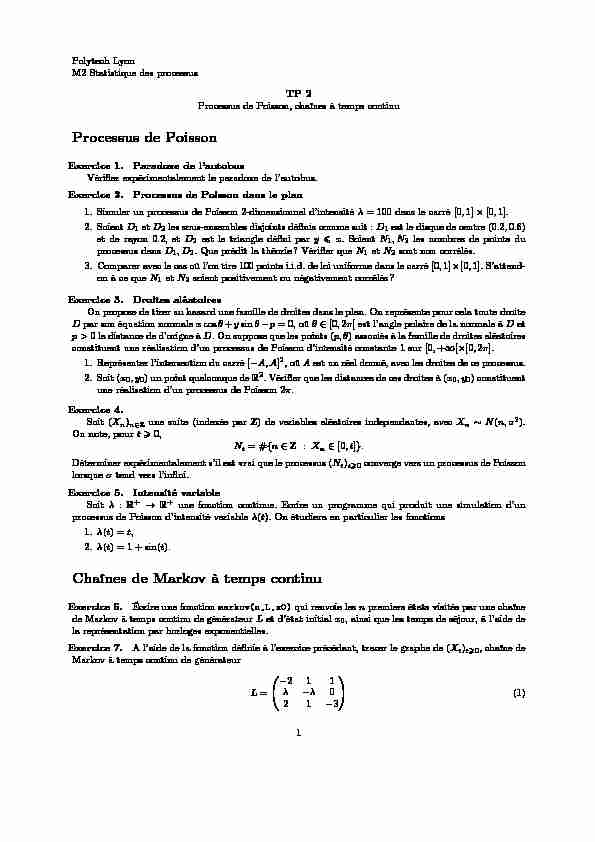 [PDF] Processus de Poisson Chaînes de Markov à temps continu
