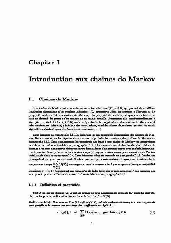Chapitre I - Introduction aux chaines de Markov