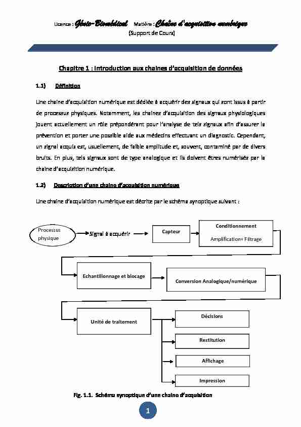 [PDF] Licence : Génie-Biomédical Matière : Chaîne dacquisition numérique