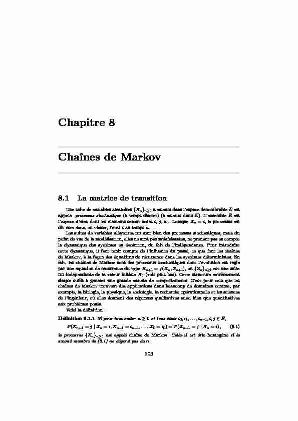 [PDF] Chapitre 8 Chaˆ?nes de Markov - DI ENS