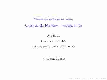 Modèles et algorithmes de réseaux Chaînes de Markov – reversibilité