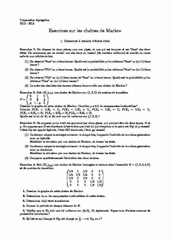[PDF] Exercices sur les chaînes de Markov