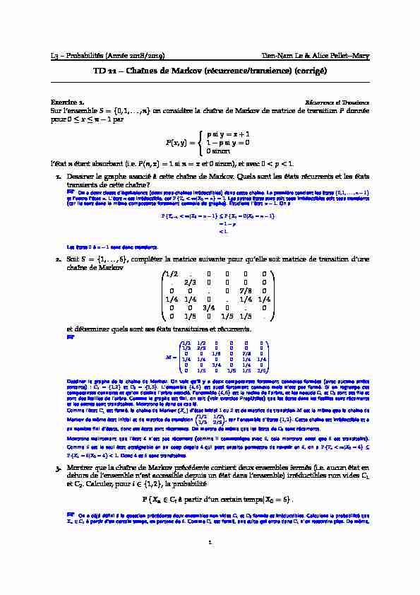 [PDF] TD 11 – Chaînes de Markov (récurrence/transience) (corrigé) - CNRS
