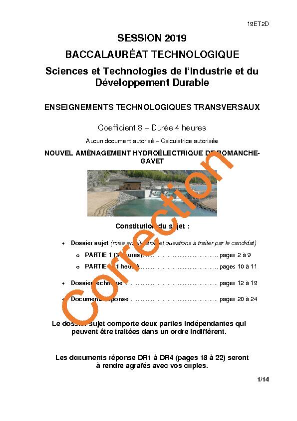 SESSION 2019 BACCALAURÉAT TECHNOLOGIQUE Sciences et