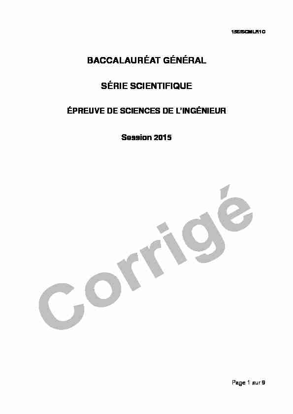 Corrigé du bac S Sciences de lIngénieur 2015 - Métropole