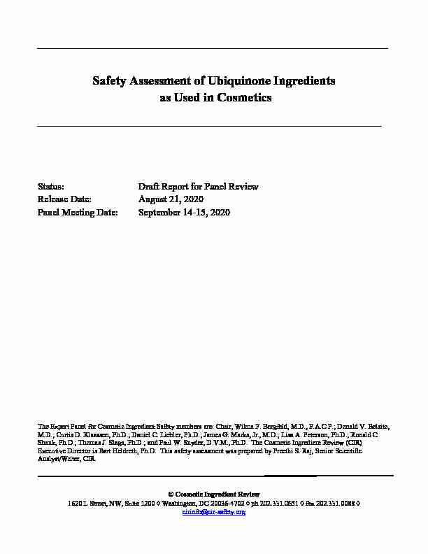Safety Assessment of Ubiquinone Ingredients as Used in Cosmetics